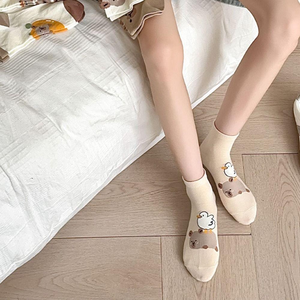 5Pairs Dot Capybara Socks Cartoon Socks Women Fashion Capybara Mid-tube Socks  Women