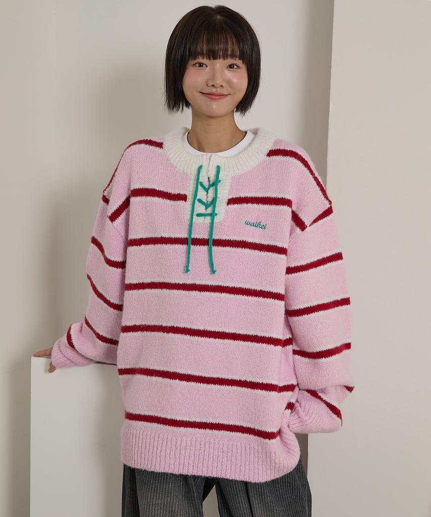 WAIKEI Striped Boucle Knit Pink