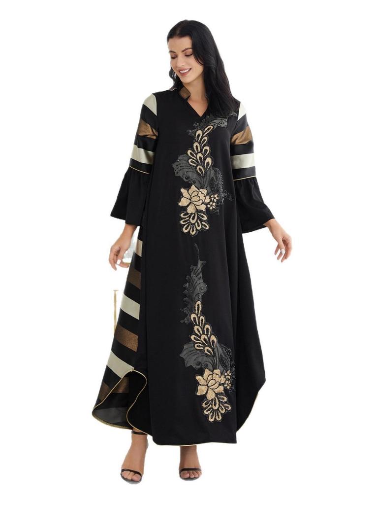 SZ010 Damen Patchwork Gestreiftes Abaya Langes Kleid - Nahöstlicher Muslimischer Stil Robe