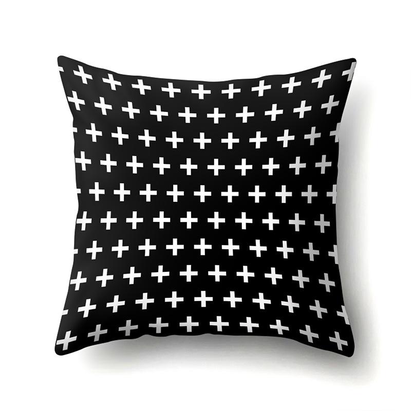 Polyester Pillowcase Peach Leather Velvet Black and White Geometric Printed Pillowcase Waist Cushion Cover Bedside Cushion Cover Bedside Cushion Cover