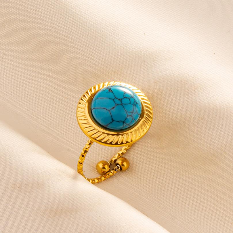 1pcs Blue Stone Ethnic Vintage Open Adjustable Sun Heart Star Stainless Steel Rings For Women Men Accessories Jewelry Bague Gift