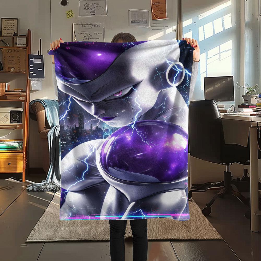 1Pc Dragon Ball Couples Print Flannel Blanket, High quality Comfortable for All Seasons, Home Decor, Warmth and Comfort, Perfect for Christmas Gifts