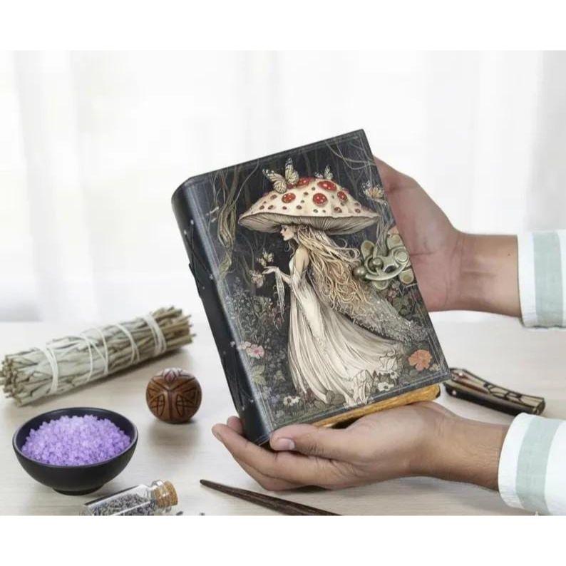 Fairy Leather Grimoire – Book of Shadows, Witchcraft Journal, Mushroom Journal