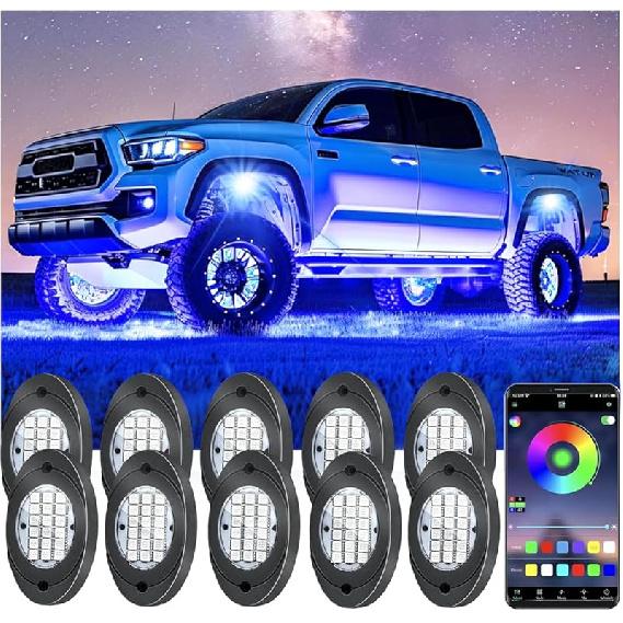 4 Pods RGB LED Rock Lights, Underglow Multicolor Neon Light Kit, Wheel Well Light With APP Control & Music Mode, Under Glow Lights For