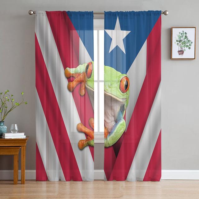 Pentagram Palmiye Yaprakları Porto Riko Bayrağı Şifon Sırf Perdeleri Oturma Odası Yatak Odası Dekorasyon Pencere Voiles Tül Perde