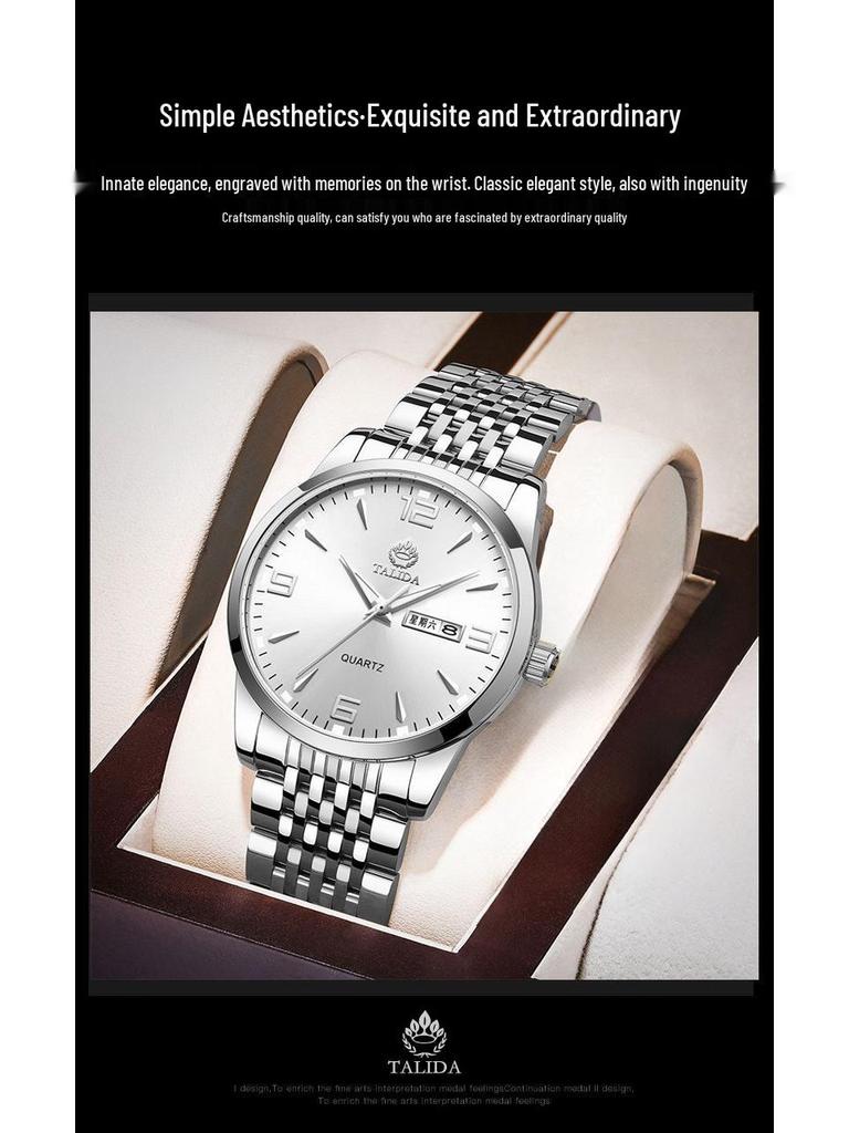 Tianlida Trendy Bestseller Ceas de mână pentru bărbați, rezistent la apă, cu quartz, din oțel inoxidabil, cu afișaj pentru dată și săptămână