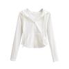 Women’s Spring/Autumn Hooded Cardigan Jacket – Slim-fit, Waist-cinched, Slimming, Long-sleeved, Cropped Top