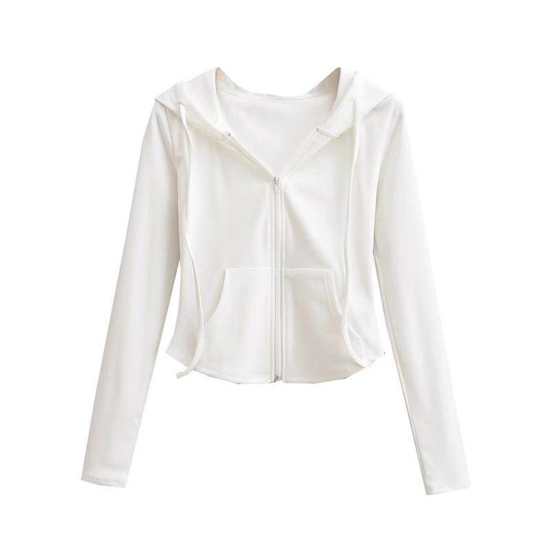 Women’s Spring/Autumn Hooded Cardigan Jacket – Slim-fit, Waist-cinched, Slimming, Long-sleeved, Cropped Top