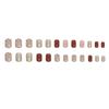 24 Pieces Caramel Brown Champagne Fine Sparkling Color Short Square Girl Versatile White Fake Nails Wearing Armor