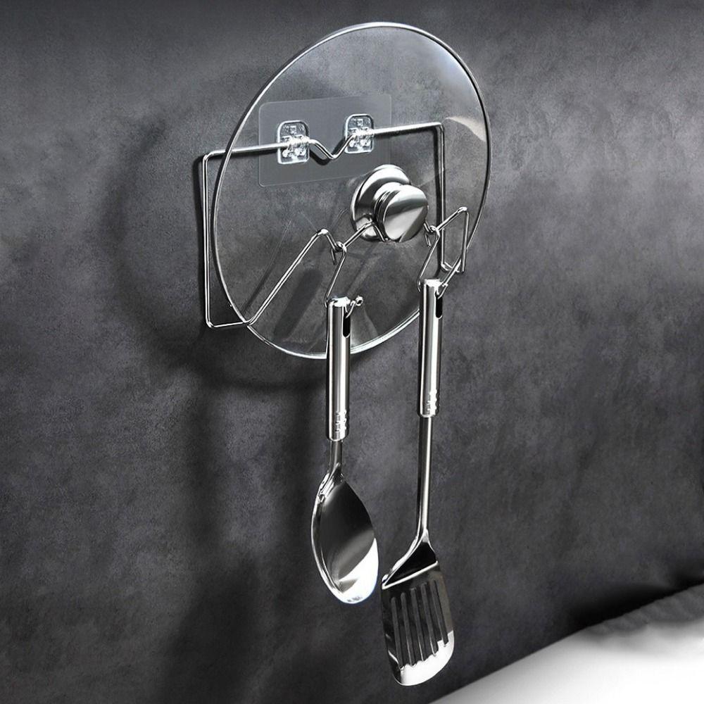 Self Adhesive Cutting Board Storage Rack Stainless Steel Pot Cover Shelf for Kitchen