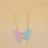 Two-piece gold, blue, and pink butterfly friendship necklace set - a simple and versatile two-piece set for women, suitable for
