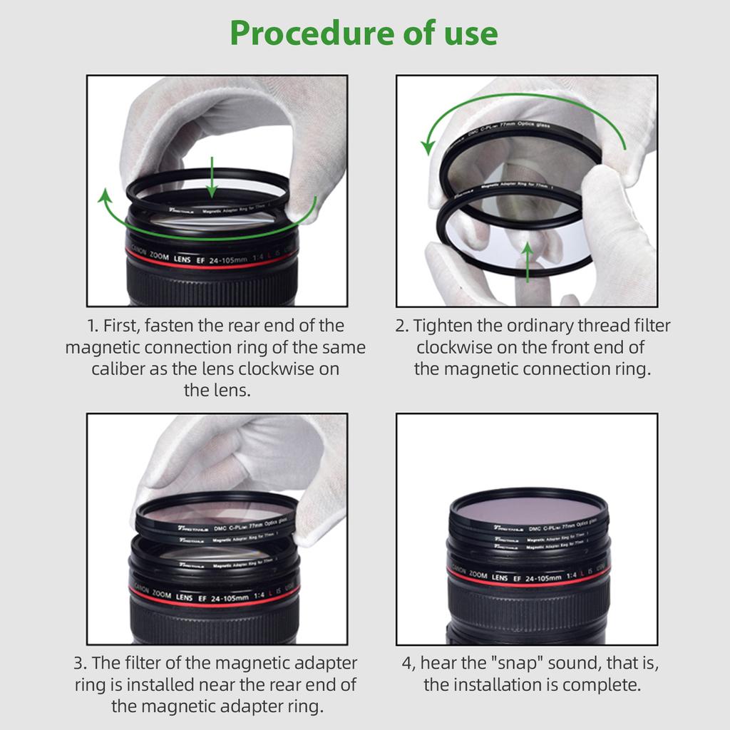 PRO TANLE Magnetic Filter Adapter Ring Kit 82mm Ring Adapter for Filter and Lens Magnetic Adapter Ring for Converting