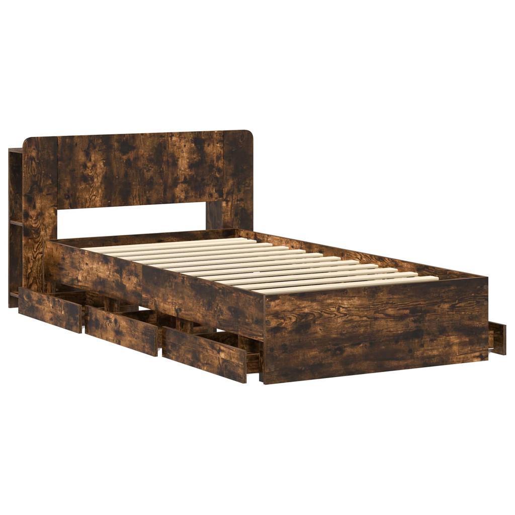 Bed Frame with Storage Space Smoked Oak 90 x 190 cm