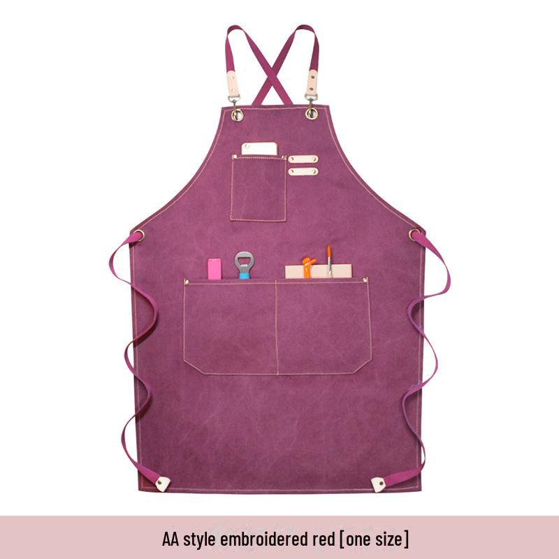 Custom Logo Floral Canvas Apron for Milk Tea, Baking, Kitchen, and Barber Use - Thickened for Men and Women