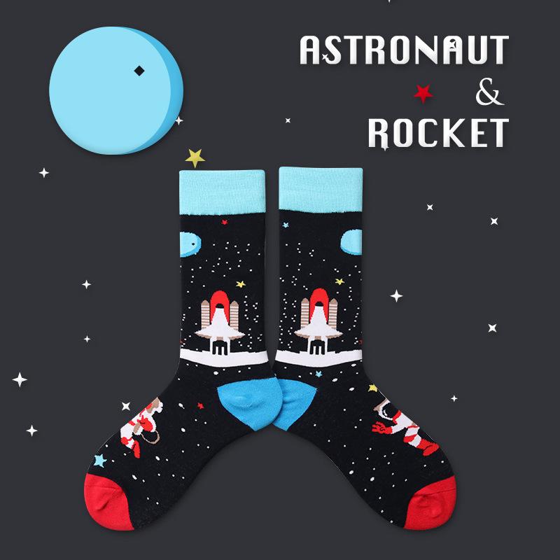 Unisex Malerei Stil Astronaut Mann Socken Baumwolle Harajuku Bunt Vollsocken Damen Weltraum Streetwear 1 Paar Größe 38-46