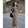 Demana Women's Summer V-Neck Striped Puff Sleeve Knit Dress