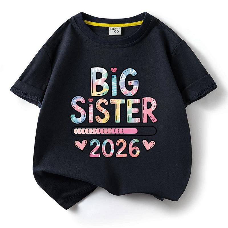 Neues Modell Kinder Baumwolle Kurzarm T-Shirt Großschwester Muster Mädchen T-Shirts Mädchen Oberteile Kurzarm