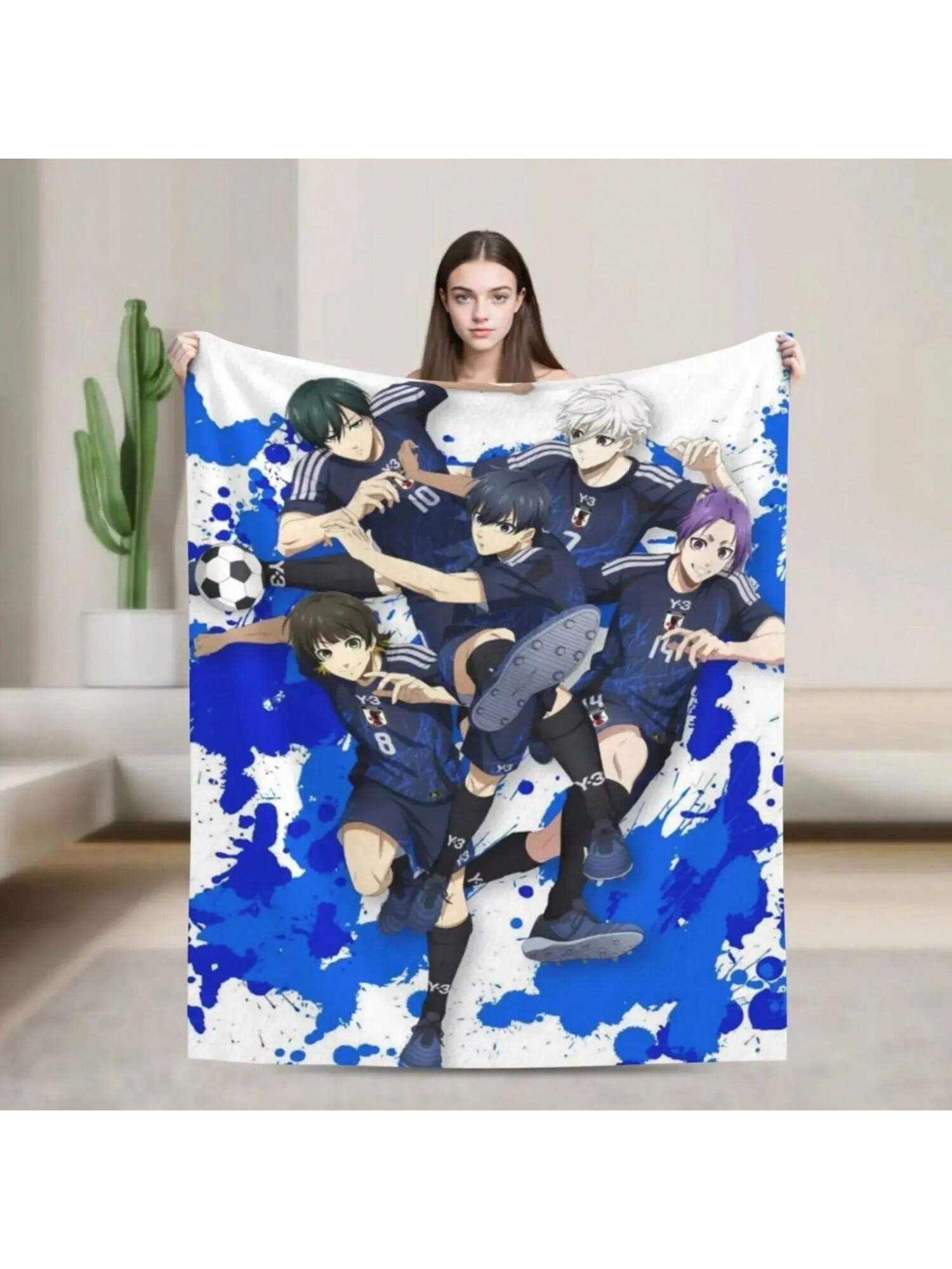 

Blue Anime Lock Blanket For Couch Sofa Bed, Home Decor, Cool Cartoon Character Lightweight Warm Blanket For Living Room 75X95CM