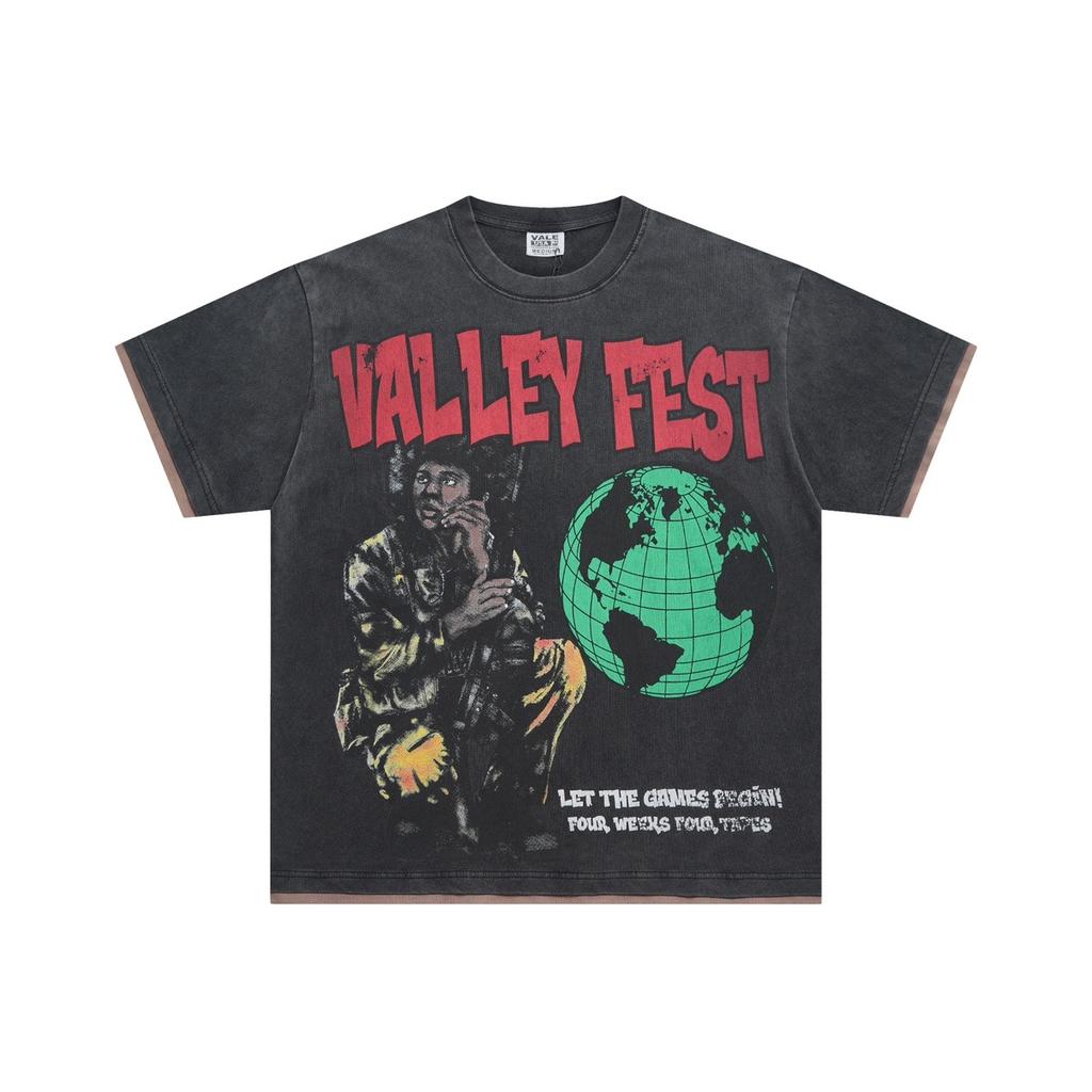DRIPX T-shirt da uomo a maniche corte, 100% cotone, morbida, comoda e casual, vestibilità larga streetwear, modello a fantasia 'Valley Pattern 1'