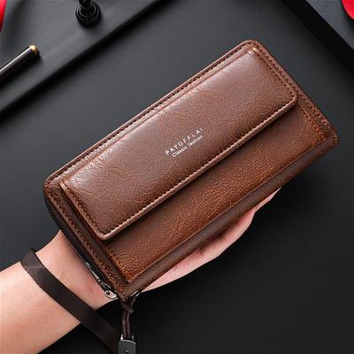 Herren Leder Lange Geldbörse RFID-Blockierend Clutch Geldbörse Große Kapazität Reißverschluss Bifold Geldbörse Kartenhalter Münzfach Handgelenkband