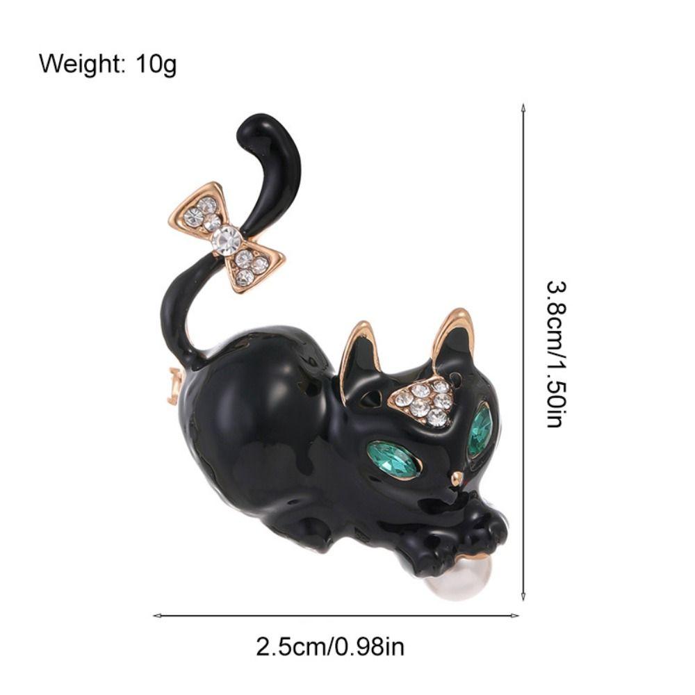 Cute Cat Enamel Pin Green Eyes Rhinestone Brooch Exquisite Cat Kitty Badge  Gift