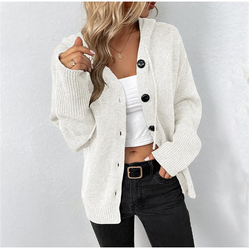 Женский повседневный и модный вязаный кардиган с длинными рукавами и капюшоном — фото 11