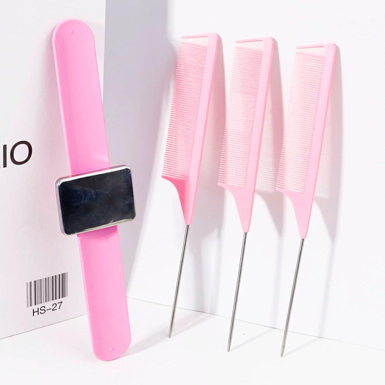 

Набор расчесок из 4 штук, 3 расчески с металлическими иглами и хвостиком мыши, 1 многофункциональный магнитный силиконовый браслет, Специально для париков из натуральных волос