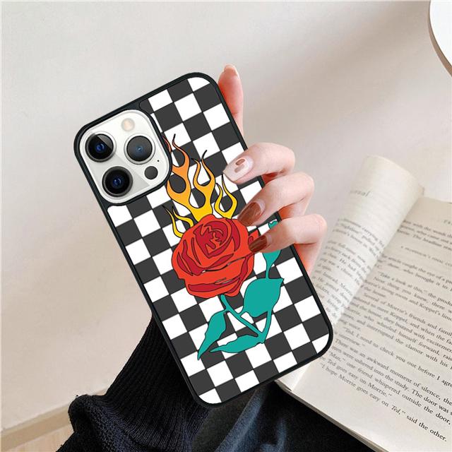 Checkered Sunflower Rose Design Cover For iPhone 17 Air 15 16 14 13 12 Pro Max 11 Pro Max Plus Phone Case Coque