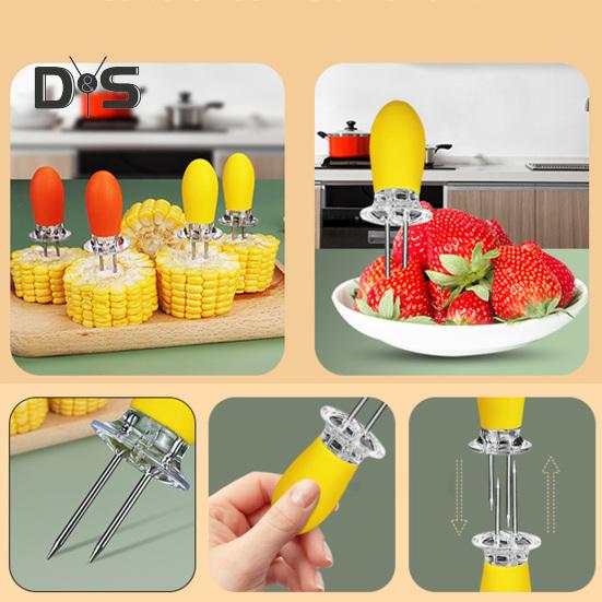 1 Pair Widely Used Corn Holder Reusable Sturdy Corn On The Cob BBQ Fork Skewer