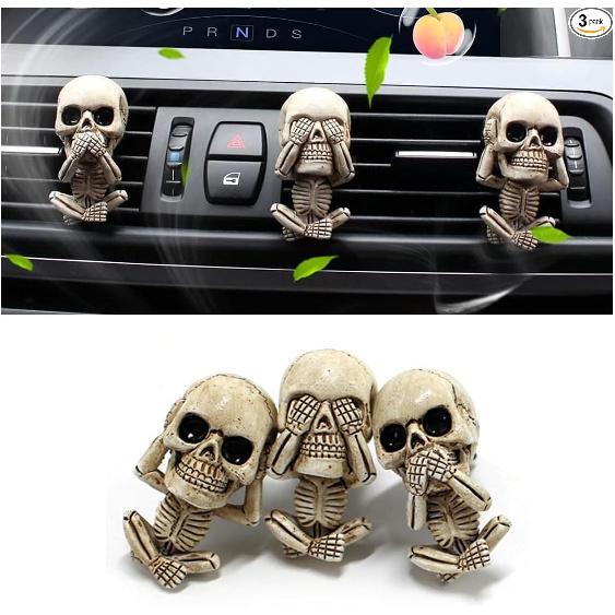 3PCS Halloween Skull Decoration Air Fresheners Vent Clips - Cute Skeleton Car