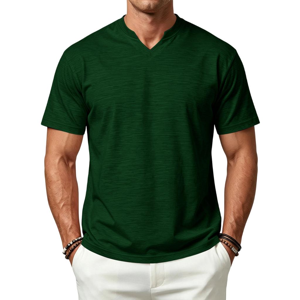 Men's Simple Breathable Quick Dry Short Sleeve T Shirt V Neck Design Lightweight Casual Fit Summer Tee