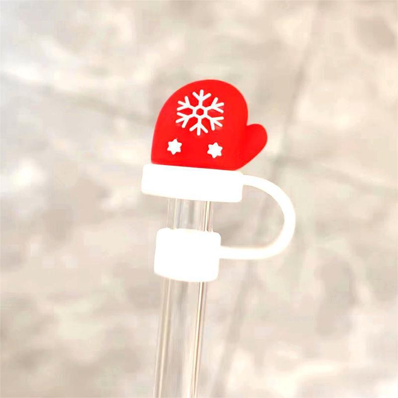 Christmas New Silicone Straw Cover 10mm Large Diameter Reusable Straw Tips Cartoon Cute Holiday Gift Dust Cap Party Xmas Decor