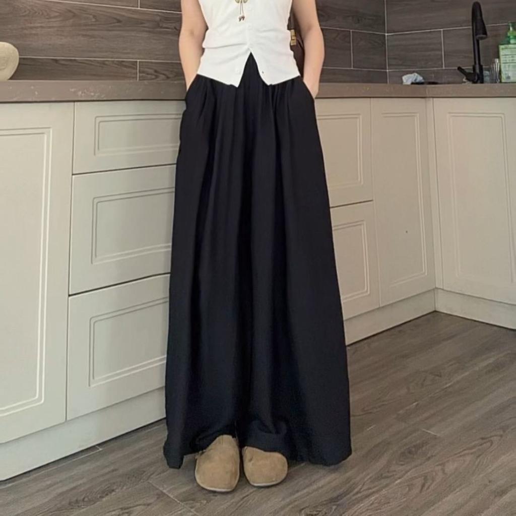Korean Style Blue High-Waist Wide-Leg Lazy Pants Plus Size Long 9/10 Length Casual Loose Fit Fashion for Women