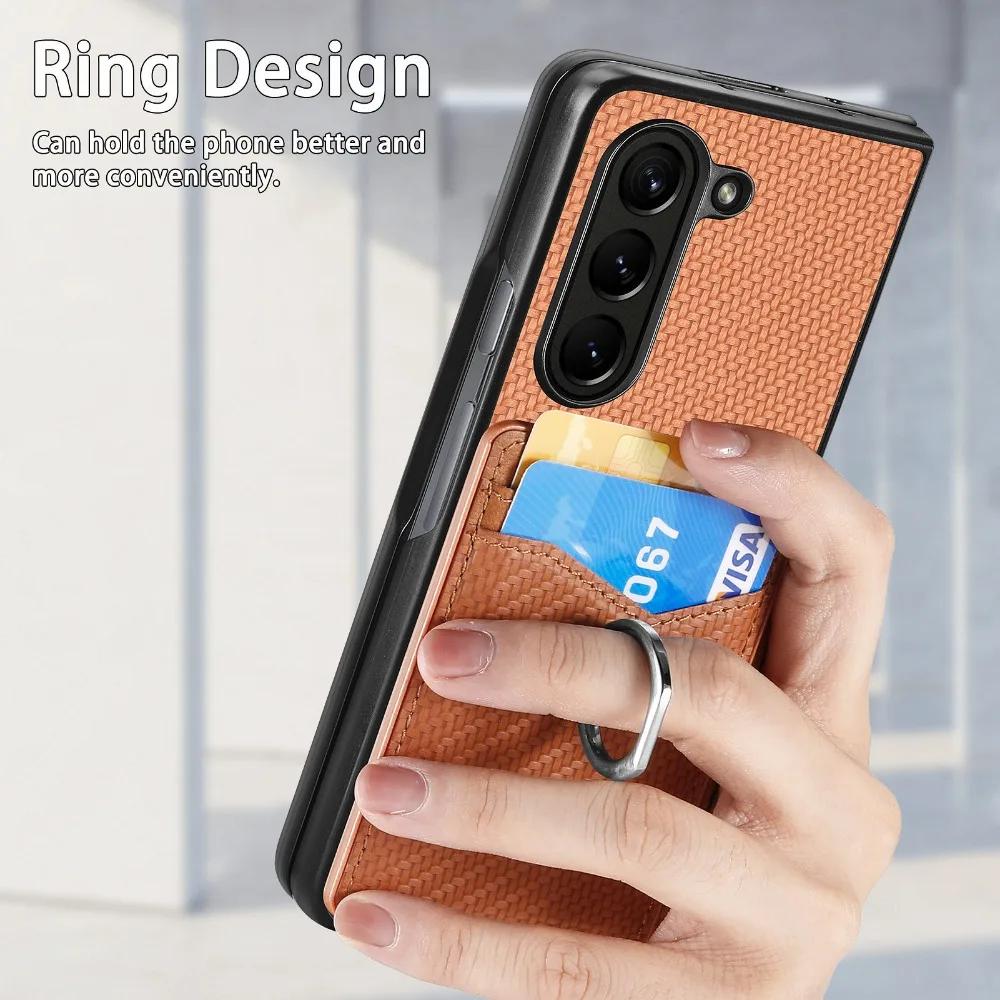 Wallet Phone Case with Credit Card Slot Holder Shockproof Ring Stand PU Leather Cover with Holder for Samsung Galaxy Z Fold 6 5 4 3 2 5G