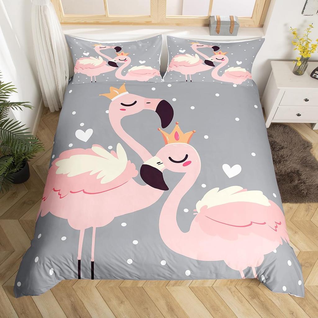 Comforter Queen Size Pink Flamingo Boys Girls Palm Leaves Bedding Set For Couples Bird Print Comforter Set