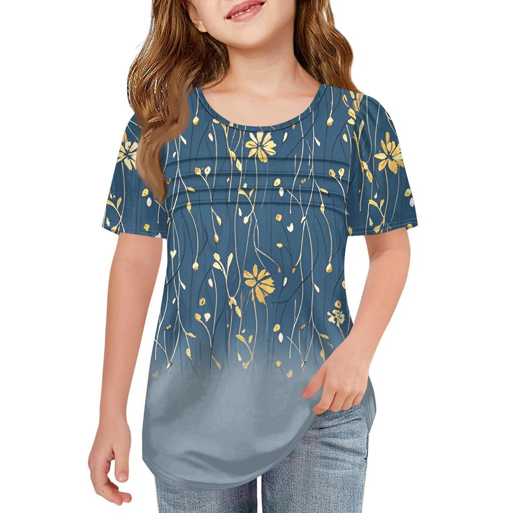 Children Fold T-shirts Short-sleeved Summer Leisure Coat Round Collar Printing T-shirt