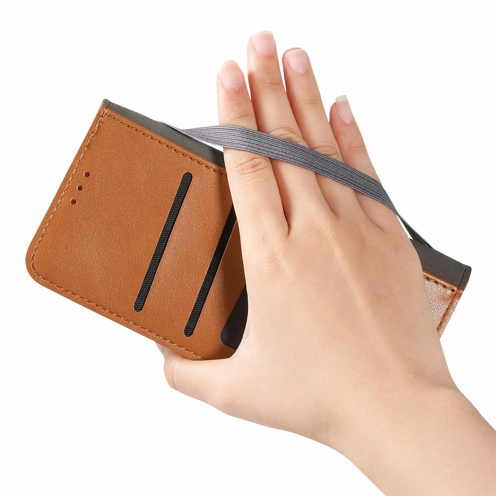For iPhone 17 Pro Max Case Wallet Tri-Color Stitching Leather Phone Cover with Elastic Wristband