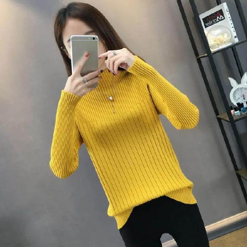 Autumn Winter Slim Casual Fashion Half High Collar Sweater Women Solid Color All-match Bottomed Knitting Tops