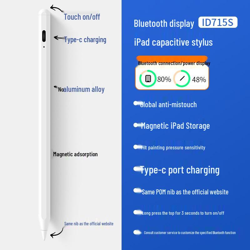 Magnetic Apple Pencil Replacement - Bluetooth Capacitive Stylus for iPad with Anti-Mistouch Feature