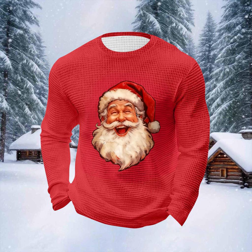 Men's Christmas Print Round Neck Long Sleeve Tops Men's Sports Large Size Casual Round Neck Tops