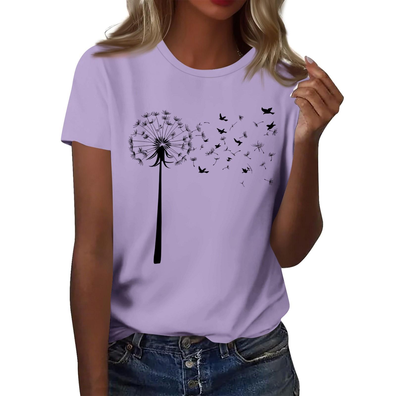 

Жіноча модна повсякденна футболка з принтом і круглим вирізом з короткими рукавами Топ Футболка Топ L фіолетовий