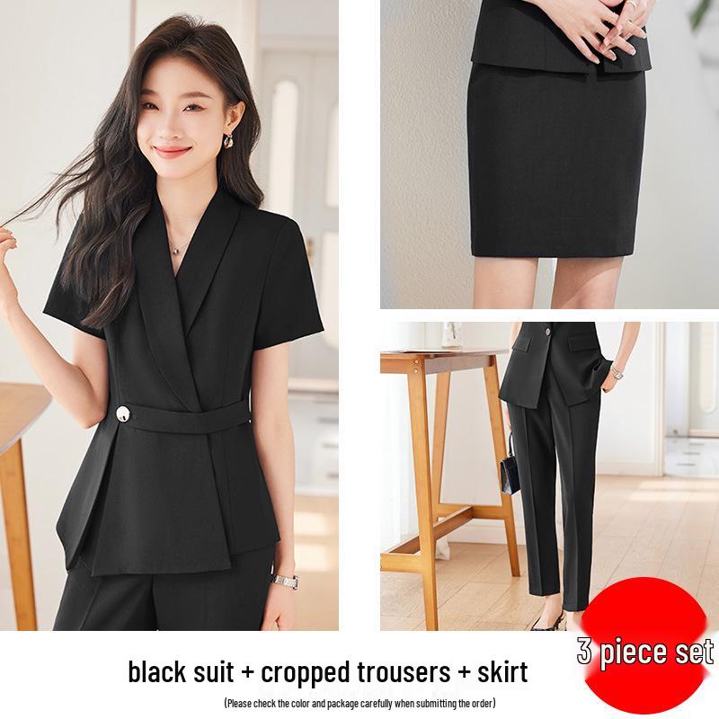 Set Costum Profesional de Vară pentru Femei – Ideal pentru Recepția Hotelului, Magazine de Bijuterii, Saloane de Frumusețe