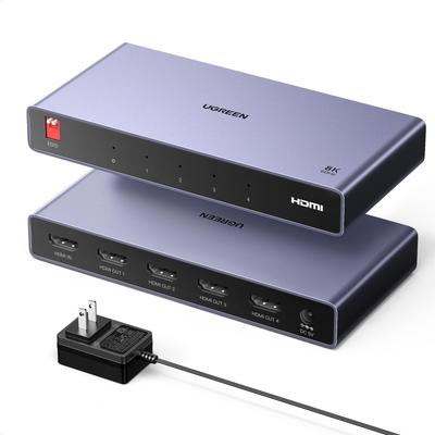Ugreen Répartiteur HDMI 1 Entrée 4 Sorties Répartiteur HDMI 4 Écrans Sortie Simultanée Compatible avec Vidéo confirmé avec win Comprend un adaptateur secteur 5V2A