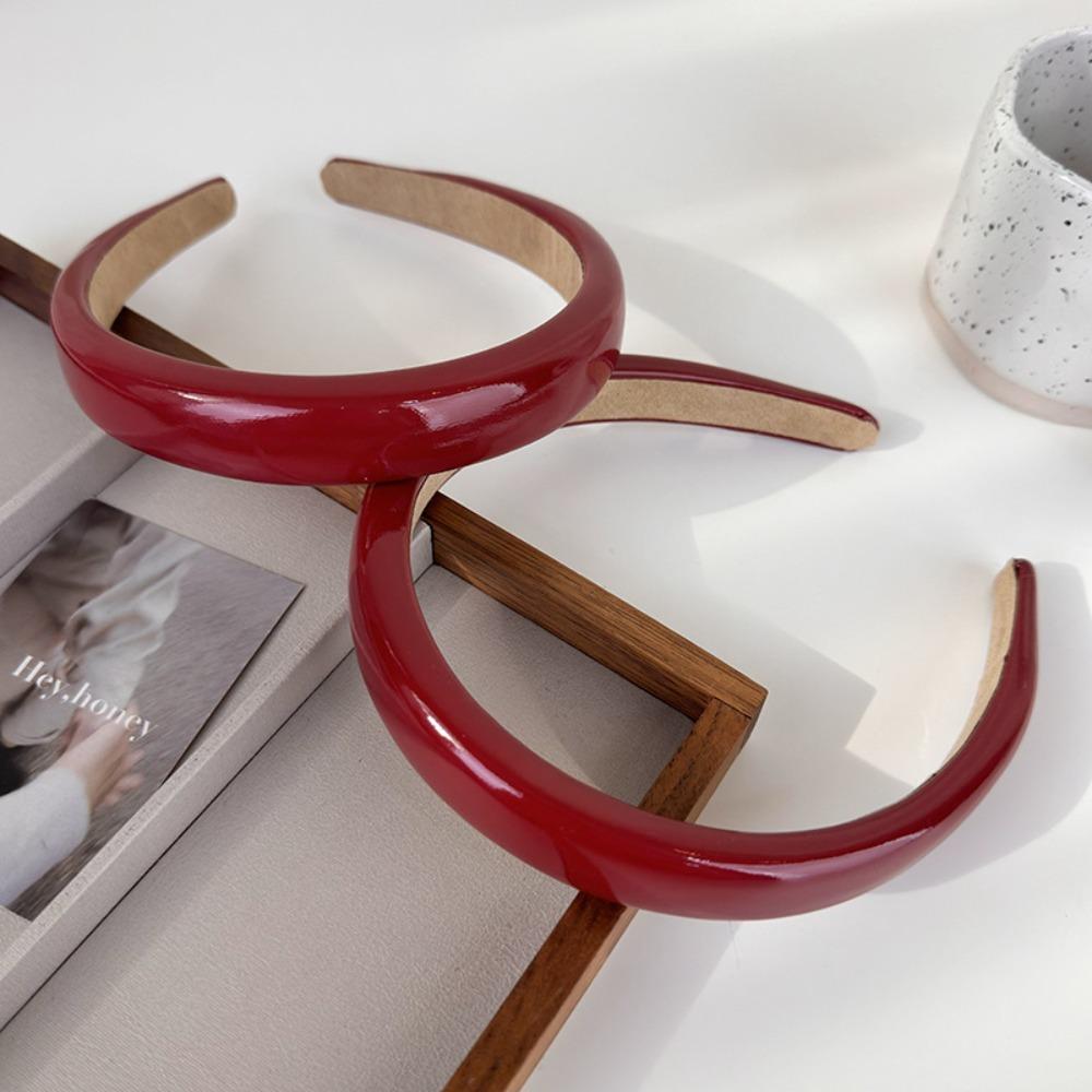 Retro Wine Red Leather Headband Leather Vintage Red Headband Fashion Compression Headband  Women