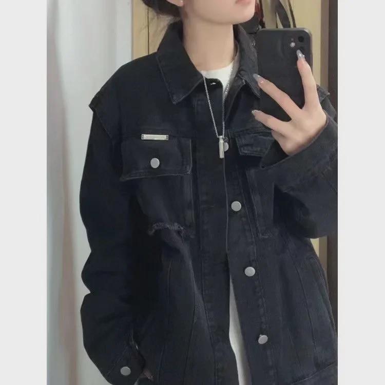 2025 Women's Short Slim Hooded Denim Jacket – Korean Style, Long-Sleeved, for Spring & Autumn Students