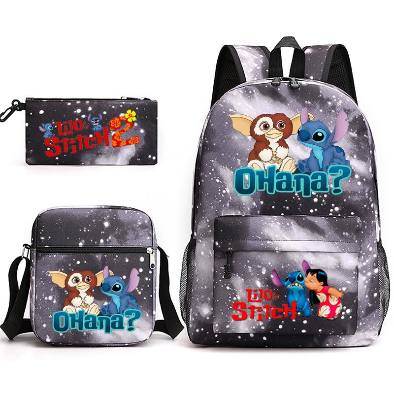 Large Capacity Schoolbag with Shoulder Strap; Student Three-piece Pencil Case Set
