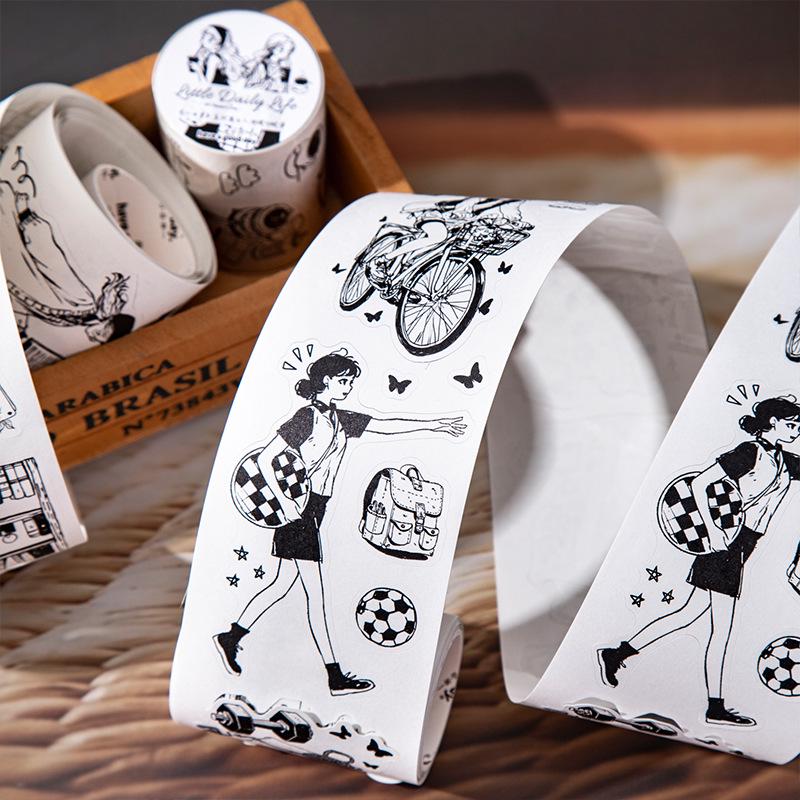 Black & White Figures Die-Cut Tape: A Beautiful Day Stickers for Journals