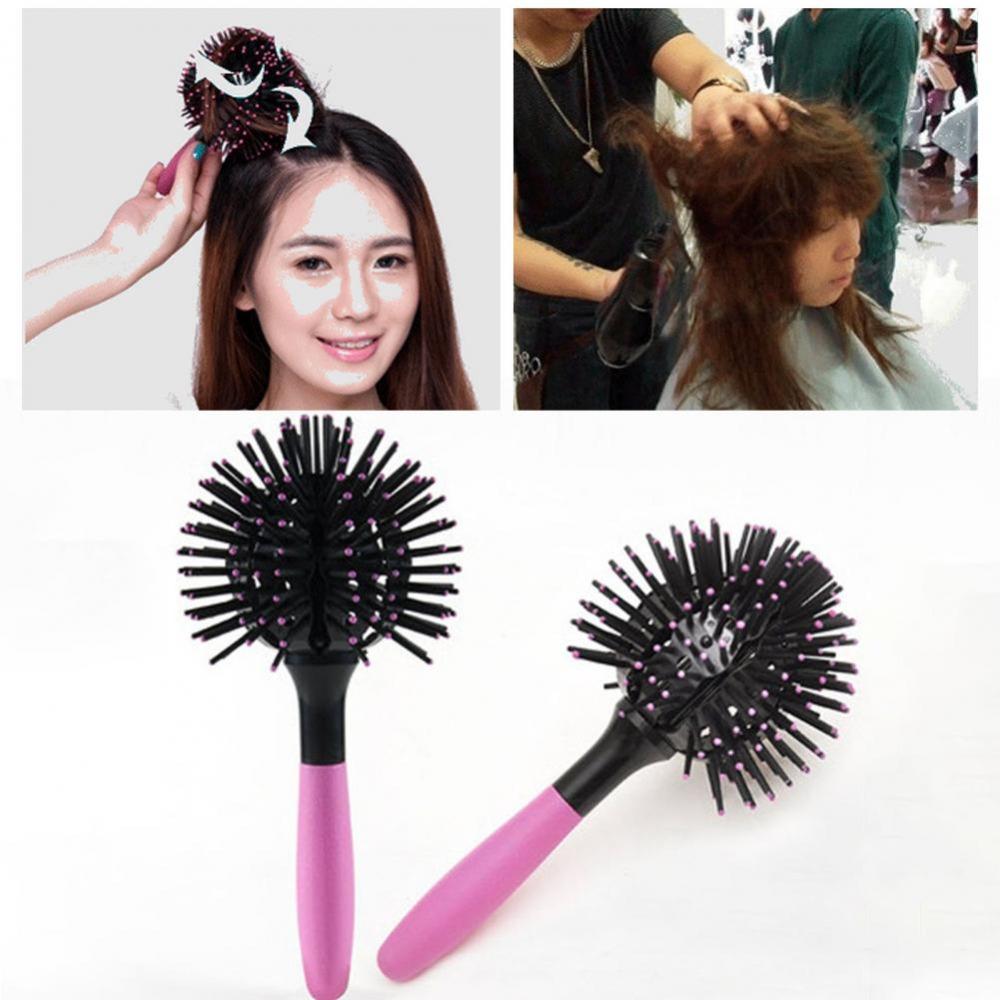 Heat Resistant 360 Degree Ball Hairbrush Pink Round Curly Hair Comb  Make Up