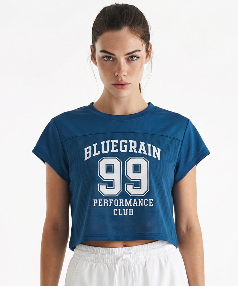 Blue Grain Mesh Jersey Crop T-Shirt Aqua Green Aqua Green/M