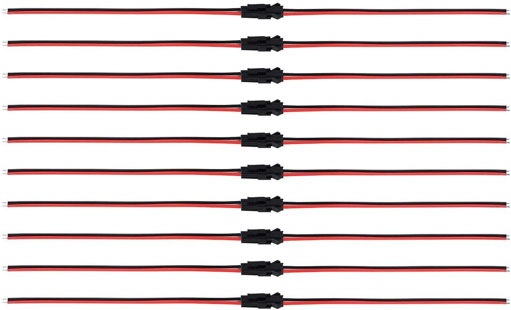 JST 2-Pin Cable Kit – 22AWG 135mm – 20 Pairs Male & Female – For RC Models, Car Audio, Adapters – Red/Black